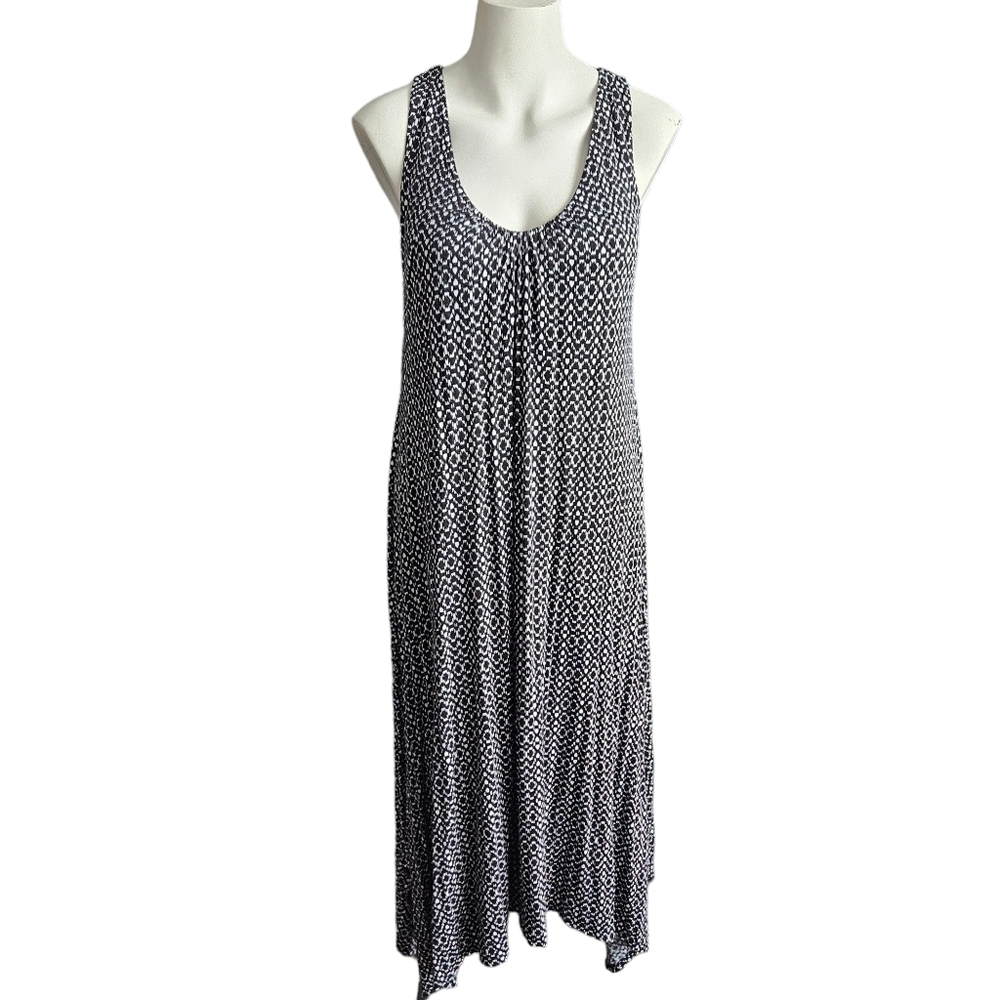 Anne Klein Womens Small Black White Geometric Print Sleeveless Midi Tank Dress